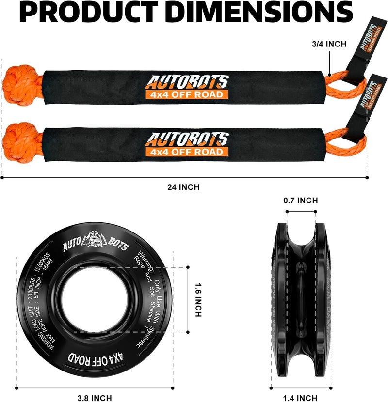 AUTOBOTS Soft Shackle (2PK) 3/4in X 24in Soft Shackle Recovery Kit 66200lbs Max Break Strength + 1 Snatch Recovery Ring Tow Shackles for UTV,ATV,Trucks,Off-Road Vehicles - Image 4